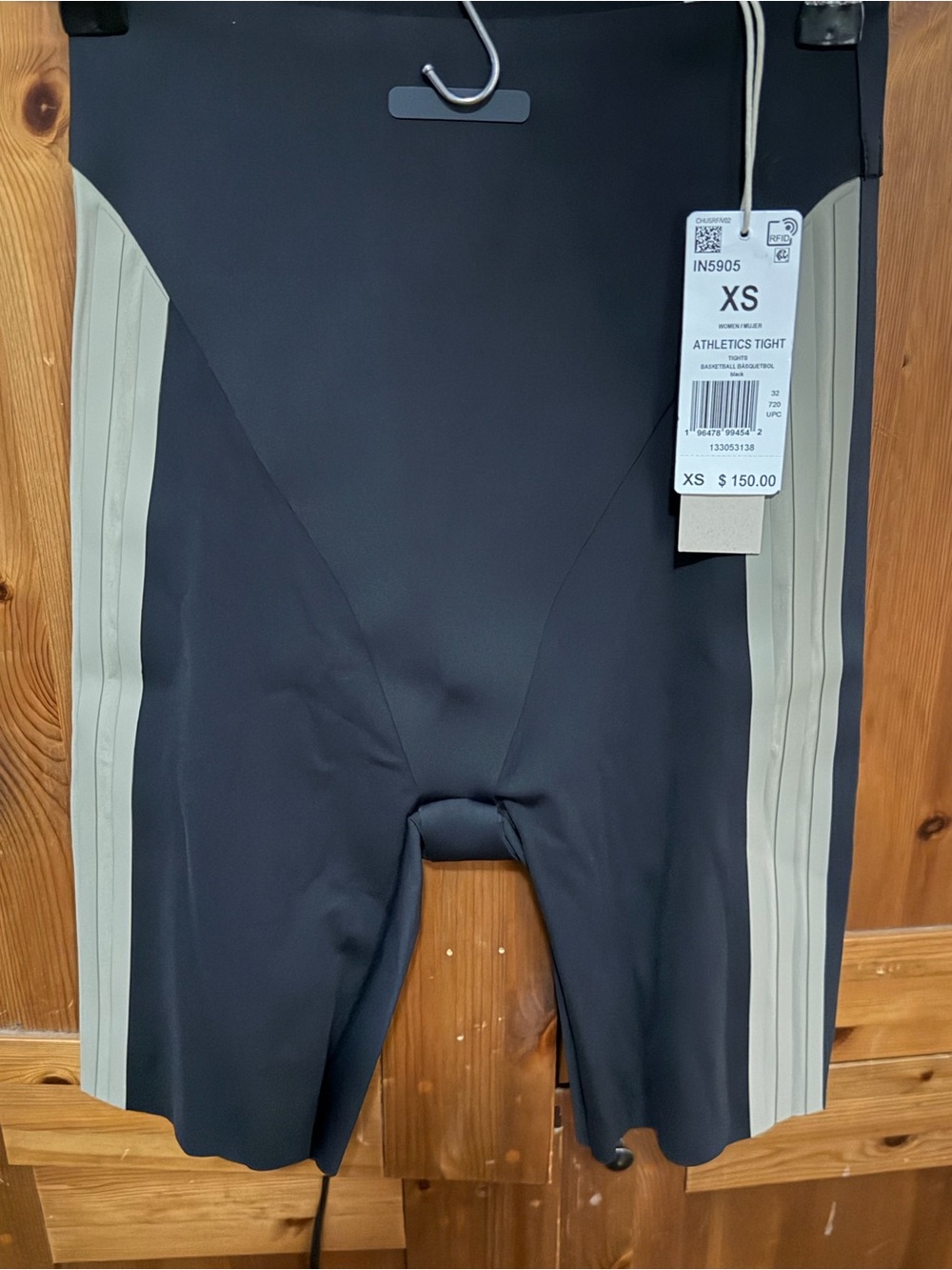 adidas Men's Black Athletic Tights with Light Gray Side Stripes